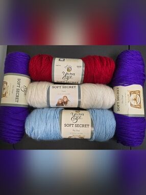 Yarn Bee Soft Secret Yarn Bundle - Red, Ivory, Sky Blue, Purple